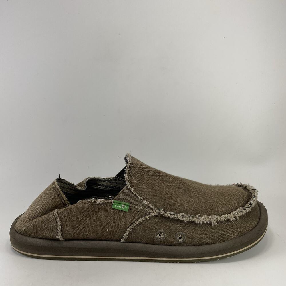 Sanuk Vagabond Tan Canvas Slip On Sidewalk Surfer Shoes Mens Size 12 Loafers